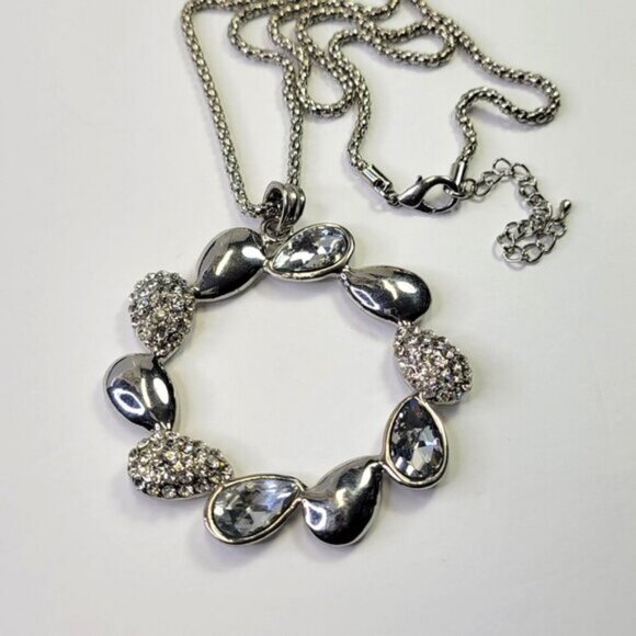 Silvertone Large Round Pendant Necklace - Picture 2 of 8